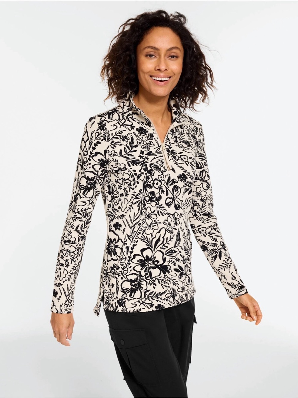 Talbots Floral Print Half-Zip Top -2xl